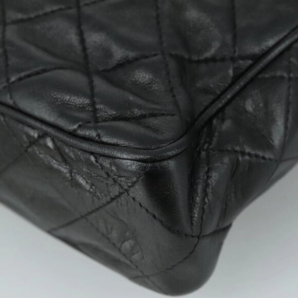 CHANEL Matelasse Chain Shoulder Bag Lamb Skin Black Gold CC Auth PP082 - Picture 3 of 16